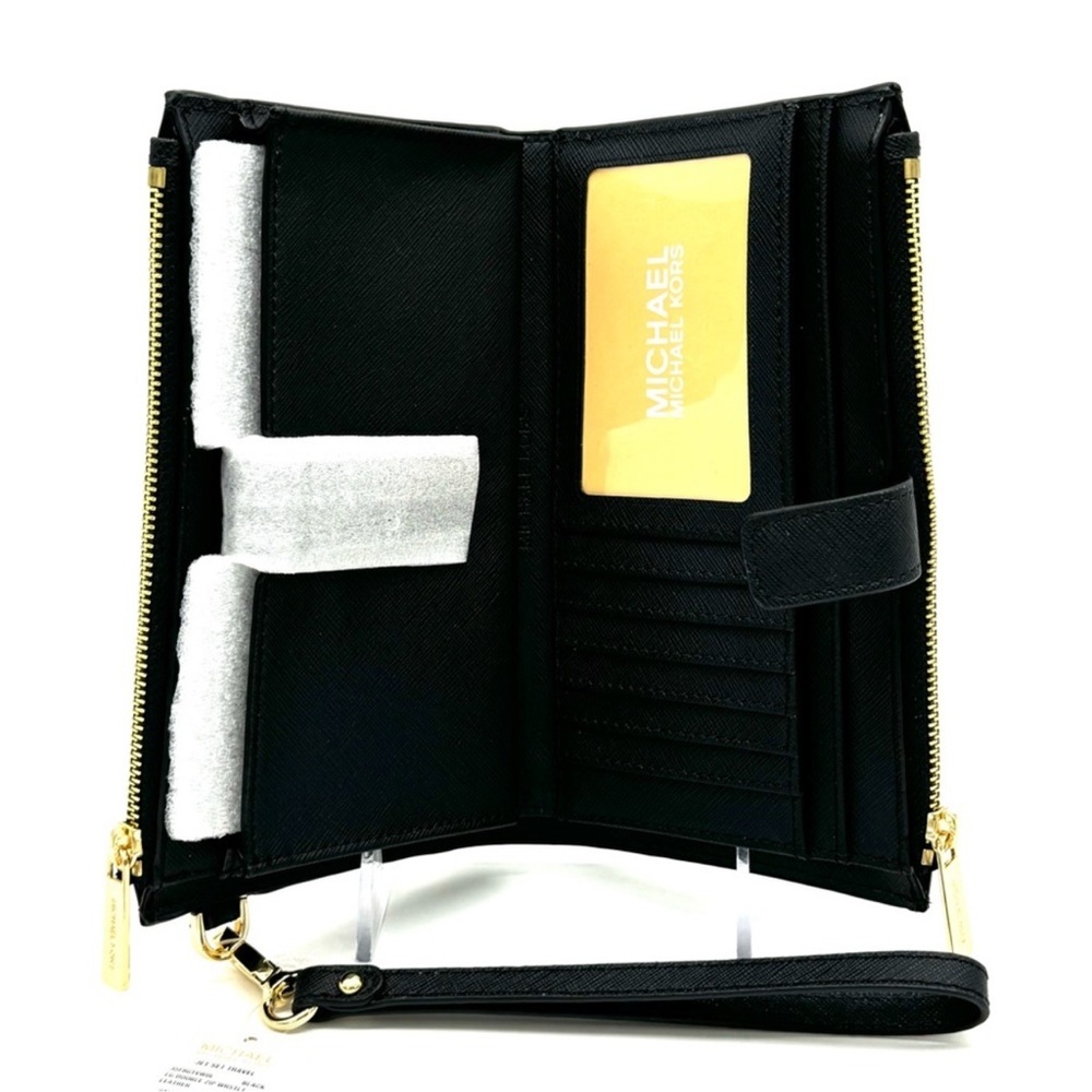 Michael Kors Large Double Zip Wallet Wristlet Black/Gold - Picture 8 of 9